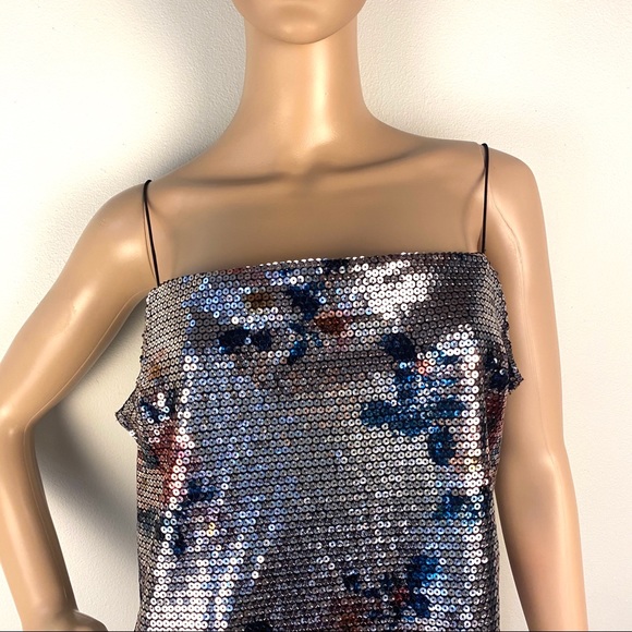 NEW TOPSHOP SILVER SEQUIN FLORAL MINI DRESS - Picture 3 of 8